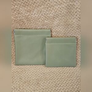 Hinged Cosmetic Bag 2 pc, NWOT, Green/Gold accents